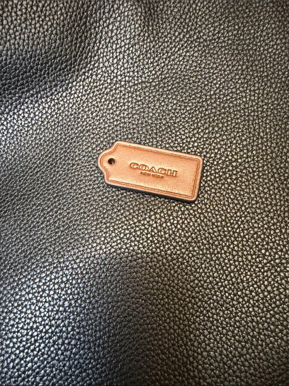 Coach Black Pebbled Leather Duffel with Tan Leather Tag Accent